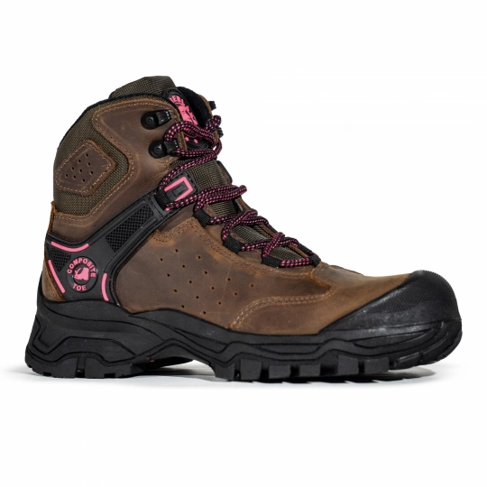 Botas Industrial Seguridad Brokk Mujer - Café / Fucsia