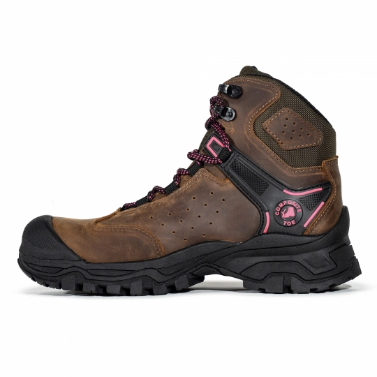 Botas Industrial Seguridad Brokk Mujer - Café / Fucsia