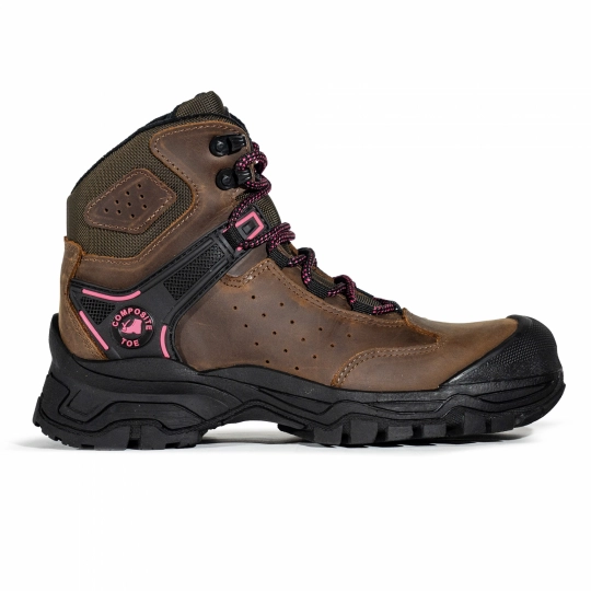 Botas Industrial Seguridad Brokk Mujer - Café / Fucsia